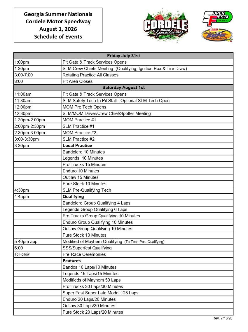 Georgia Summer Nationals Schedule